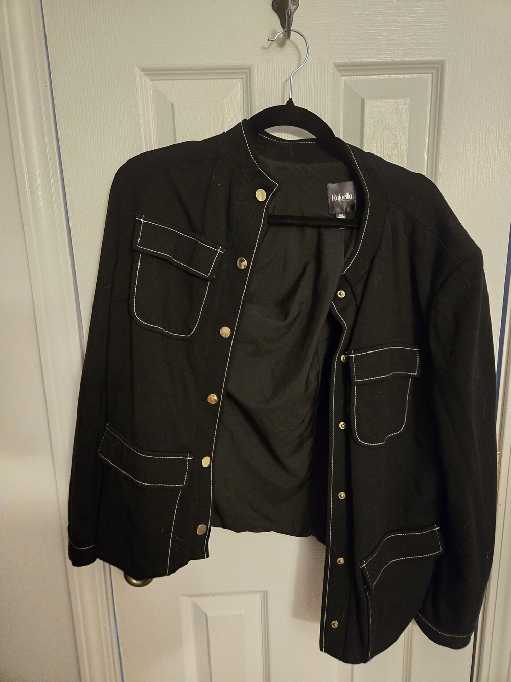 Rafaella Black Jacket with White Contrast Stitching and Gold Buttons